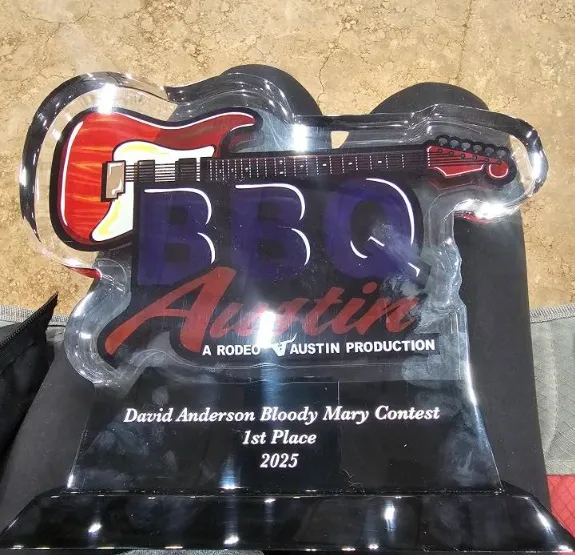 Texas Honky-Tonk Crowd BBQ first place Bloody Mary trophy.