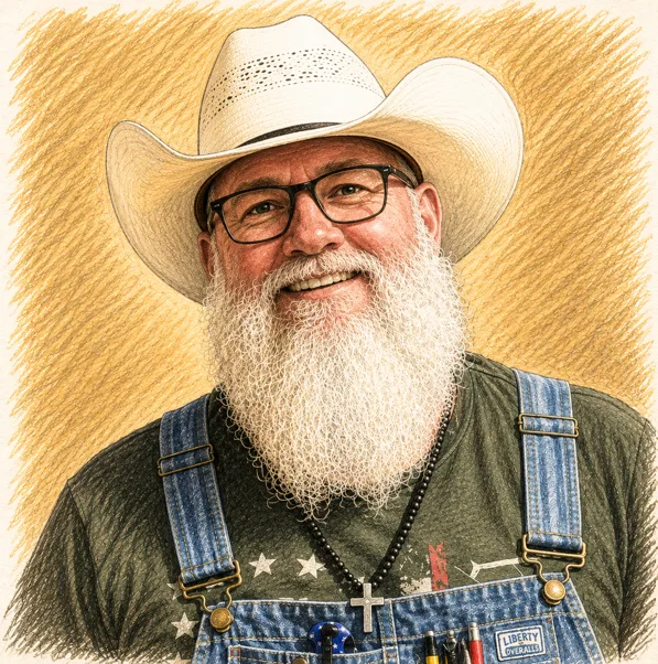 Illustrated caricature portrait of Chris Orton.