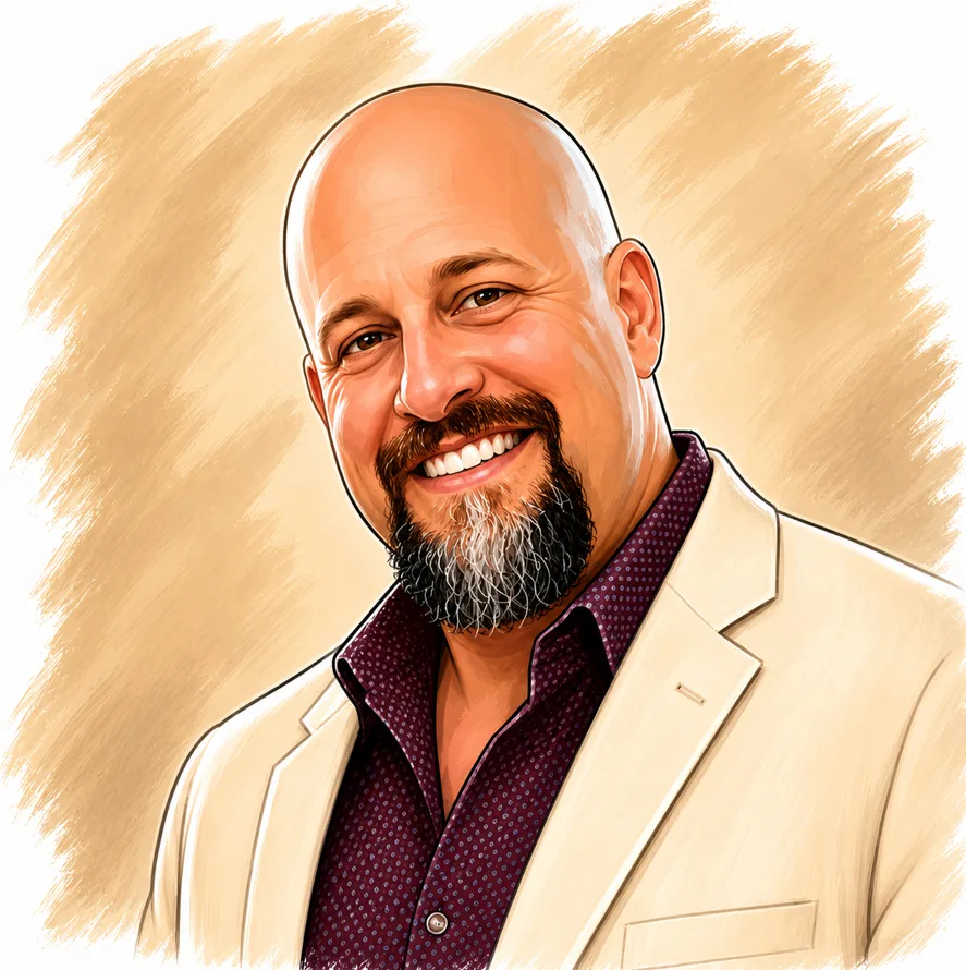 Illustrated caricature portrait of Craig Cargill.