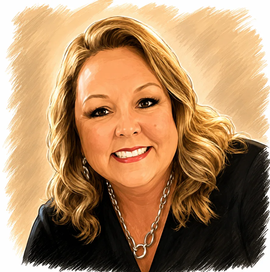 Illustrated caricature portrait of Dana Woods.