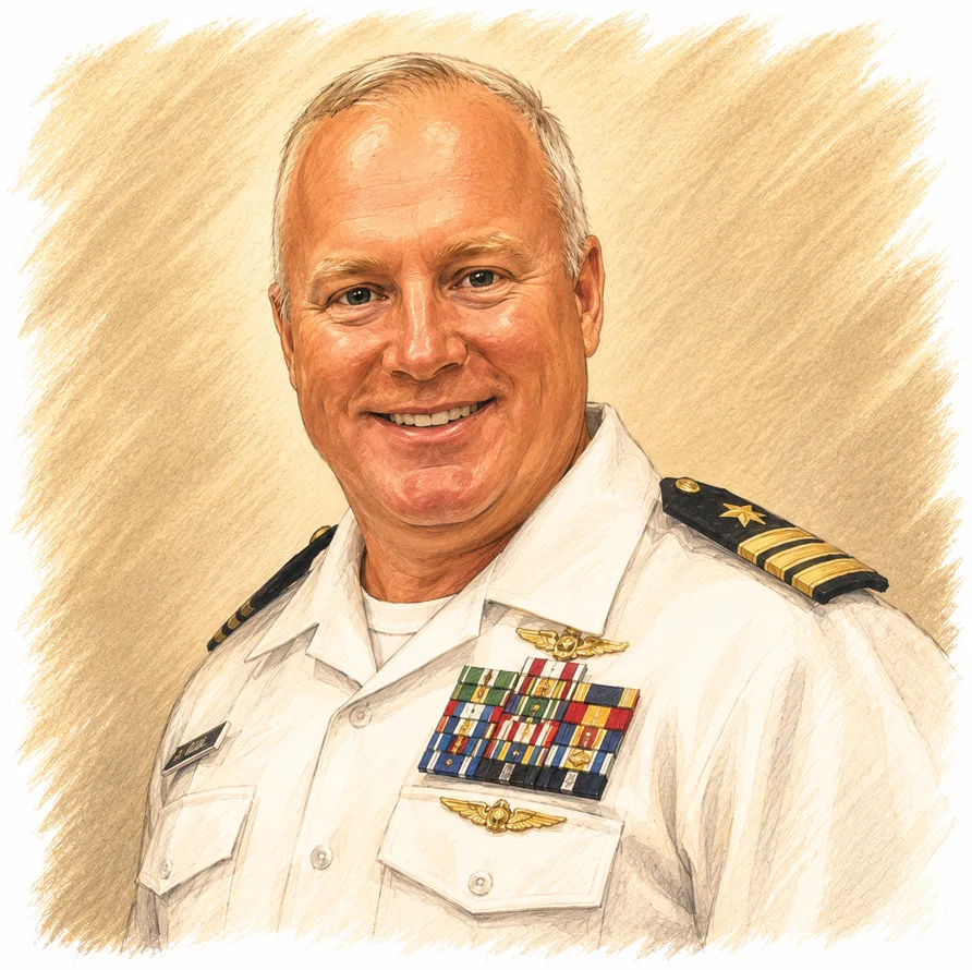 Illustrated caricature portrait of Mickey Phillips.